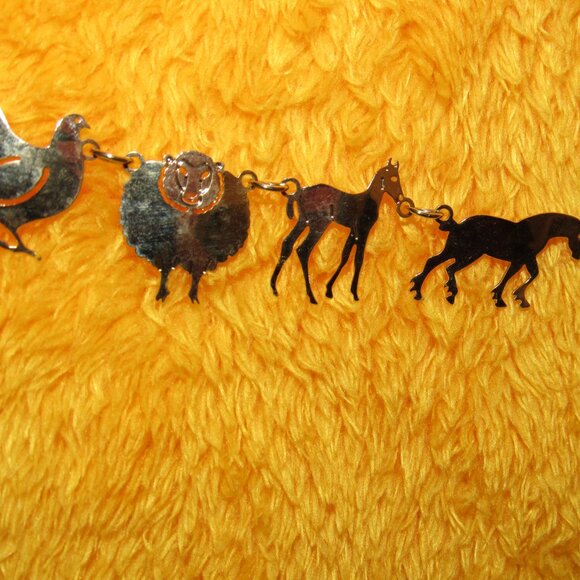 AMAZING-BARNYARD-NECKLACE-LINKS-PIG-HORSE-COW-SHEEP-GOLD-WILD BRYDE-UNIQUE! - Picture 8 of 13